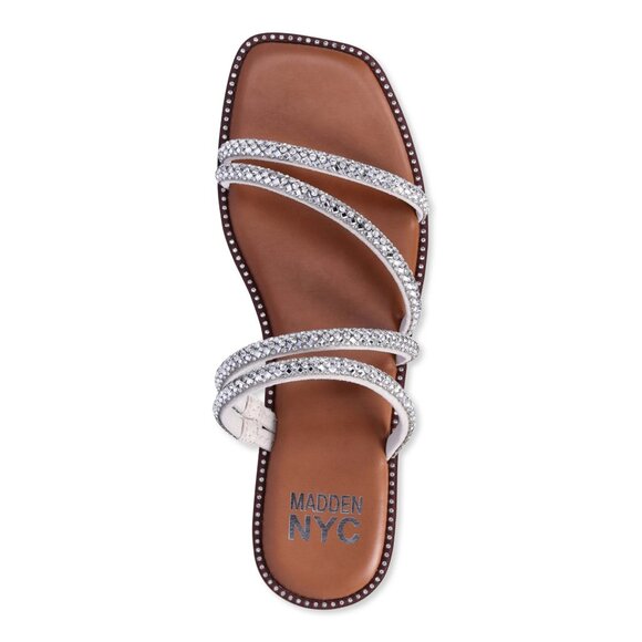 NWT Madden NYC Women’s Strappy Bling Flat Sandals – Silver Stone, Size 6 - Picture 5 of 6